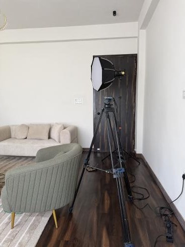 Podcast studio lighting and seating